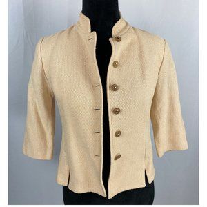 St. John Collection Tan W/ Gold Buttons Santana Knit Jacket Size 2